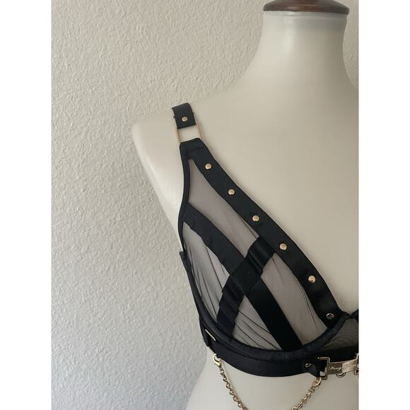 Honey Birdette Bra Indira Sheer Mesh Studded Lingerie Black FLAW - Picture 2 of 13